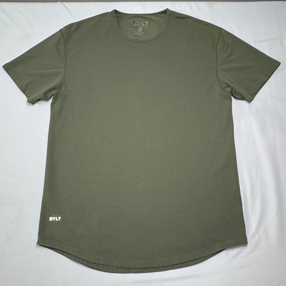 BYLT Drop Cut Lux T-Shirt Mens XL Olive Green Short Sleeve Curved Hem Athletic
